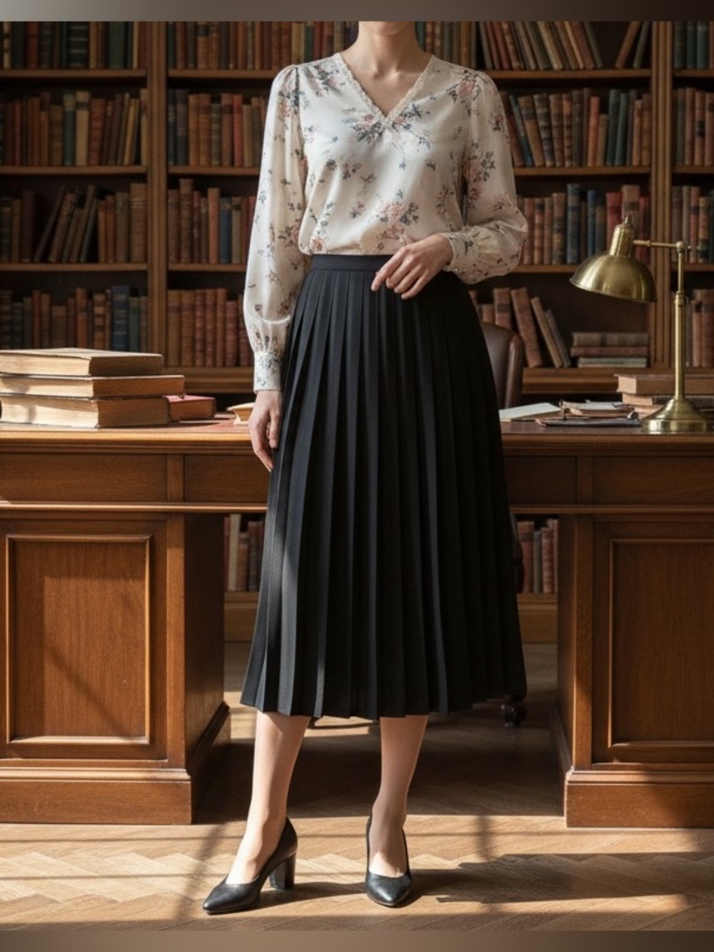 Karen Scott Black Pleated Midi Skirt-10P